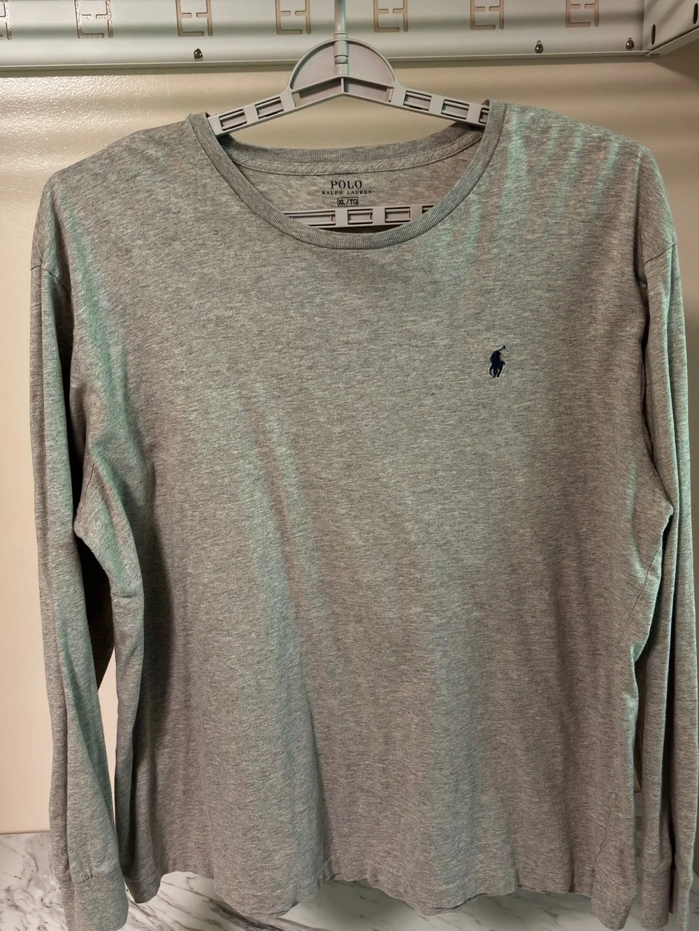 Polo by Ralph Lauren Men's Long-Sleeve Crewneck Tee - Gray with Navy Pony